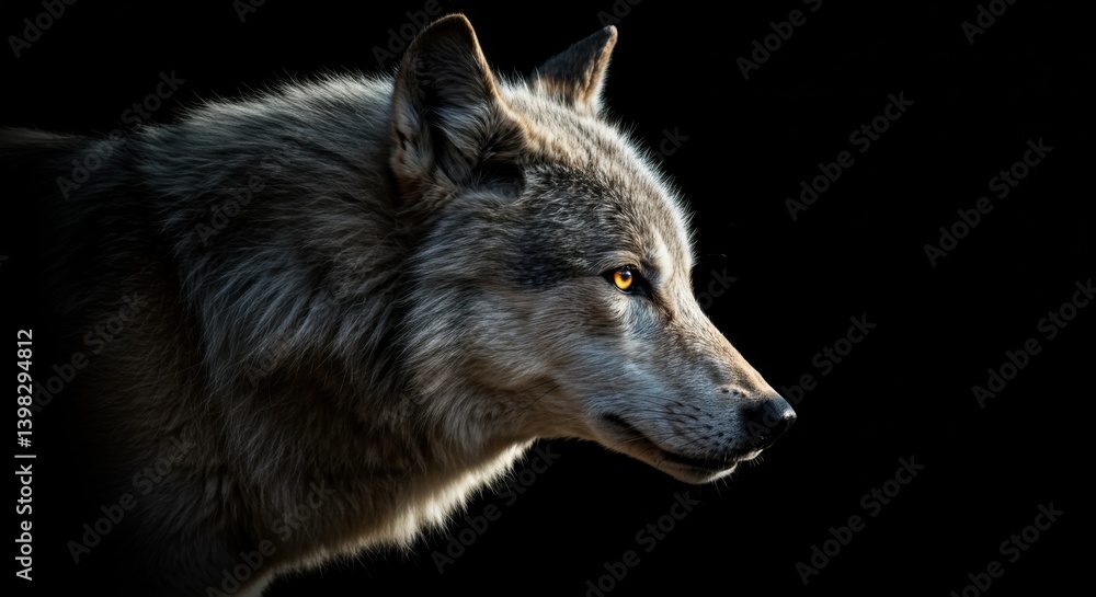 Fototapeta premium Dramatic Side-Lit Portrait of a Grey Wolf