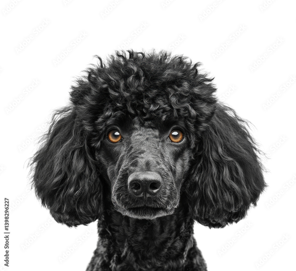Playful black poodle dog portrait animal focused composition. Isolated on transparent background, png. Playful black poodle dog portrait animal focused composition. Isolated on transparent background, png.