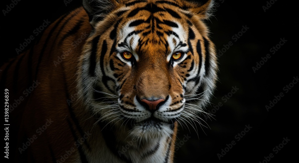 Fototapeta premium Close-up of Bengal Tiger with Glowing Amber Eyes