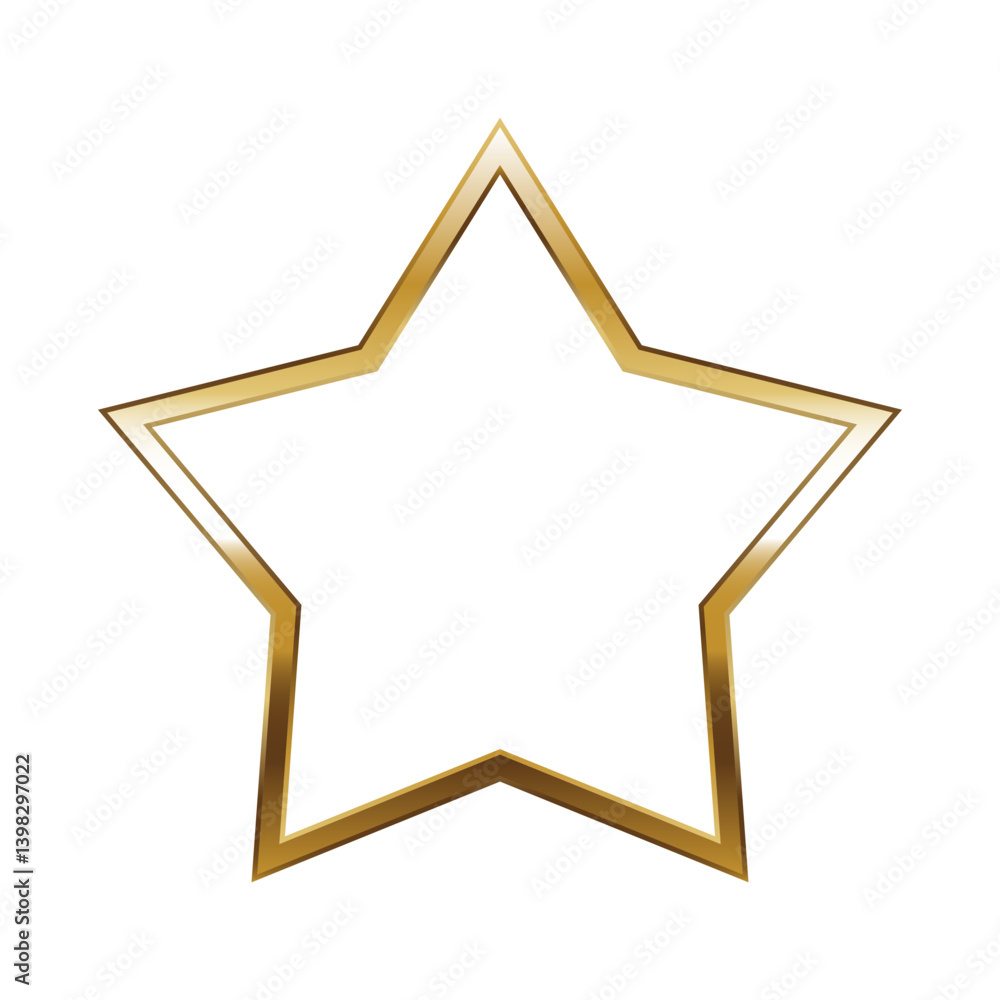 Star gold frame. Isolated luxury five pointed star golden border. Gold star flat frame mockup design element. Vector illustration. Star gold frame. Isolated luxury five pointed star golden border. Gold star flat frame mockup design element. Vector illustration.