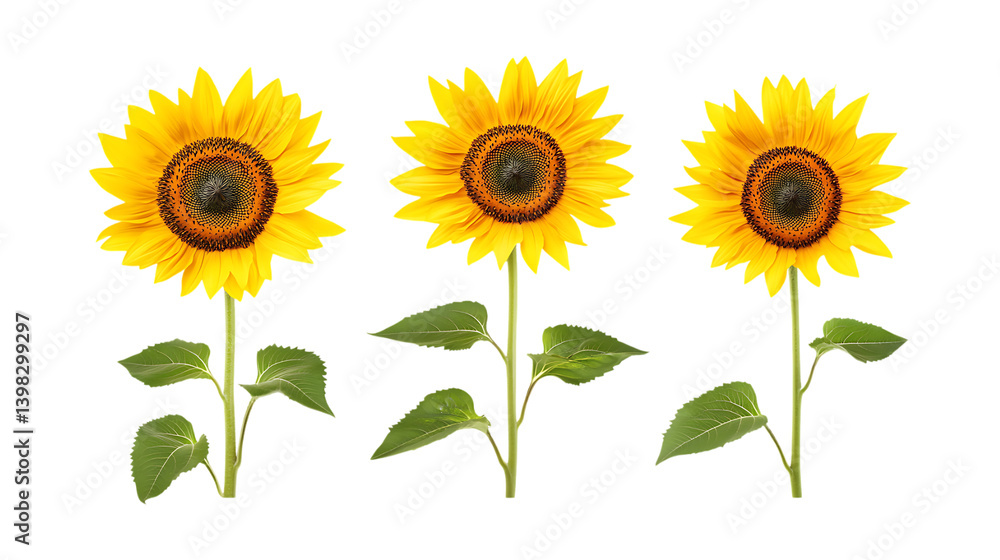 Fototapeta premium Pack of Sunflower Set Against Transparent Background for Botanical or Nature Projects