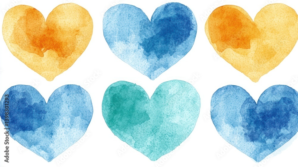 Obraz premium Six Watercolor Hearts: A Collection of Vibrant Hues
