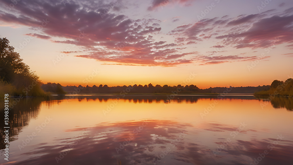Tranquil Sunset Over a Calm River – Warm Golden Light Reflection Tranquil Sunset Over a Calm River – Warm Golden Light Reflection