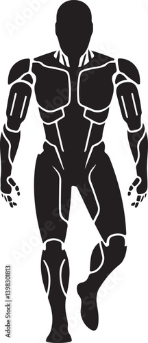  Silhouette of a Futuristic Human-like Robot Walking in Black