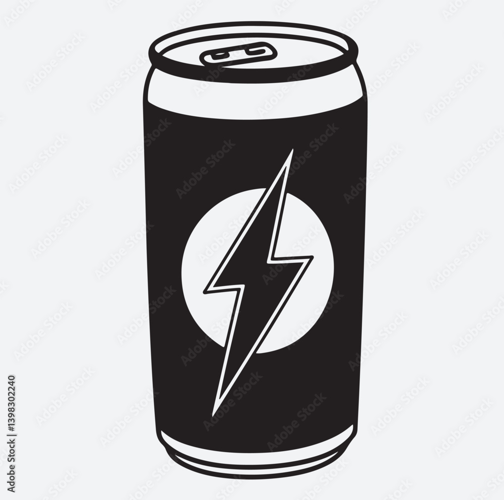 slim energy drink can with a lightning silhouette vector art illustration slim energy drink can with a lightning silhouette vector art illustration