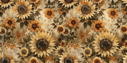 Beautiful sunflower pattern showcasing warm tones and intricate floral details.