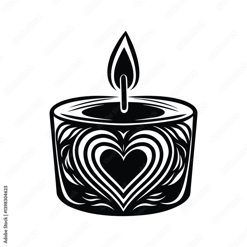 Candle with heart flame icon silhouette vector with white background Candle with heart flame icon silhouette vector with white background