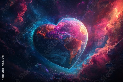 This stock image features a heart-shaped earth in realistic 3D, conveying the importance of loving and saving our planet on Earth Day or Environment Day