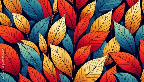 Wallpaper Mural Colorful Leaves Illustration in Modern Abstract Style   Torontodigital.ca