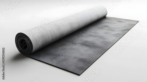 A rolled yoga mat on a clean white surface  long title A image of a yoga mat unrolled on a clean white surface showcasing its durable texture and