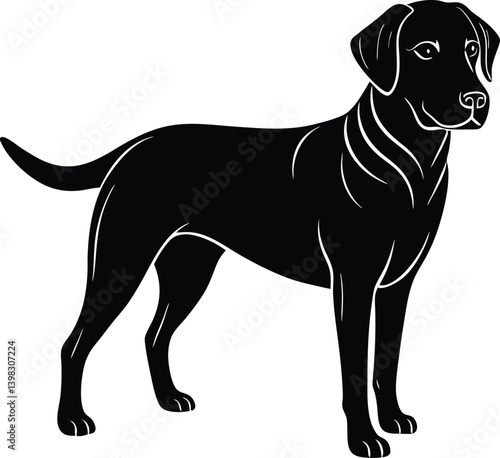 black labrador retriever dog silhouette vector on white background.