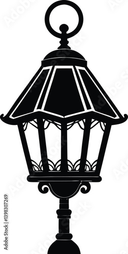 vintage lamp isolated on white silhouette vector on white background.