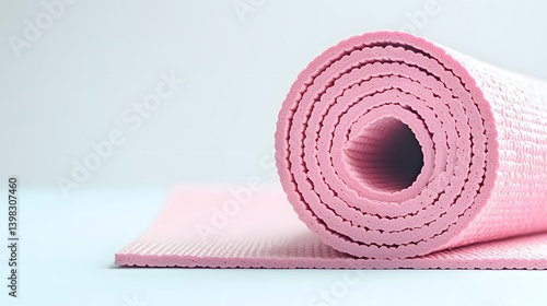 Rolled up pink yoga mat with textured surface