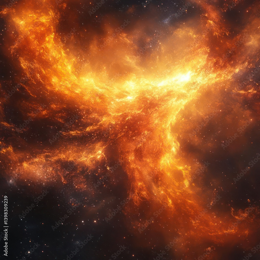 Naklejka premium Fiery nebula in deep space