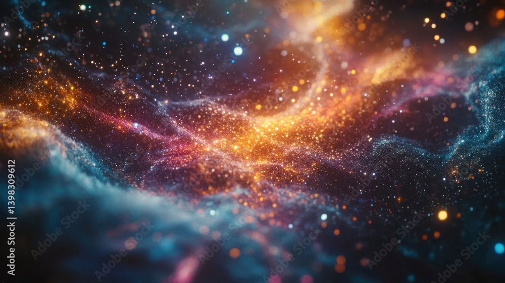 Fototapeta premium A breathtaking cosmic scene filled with vibrant colors and shimmering stars. Explore the beauty of the universe through this stunning image.