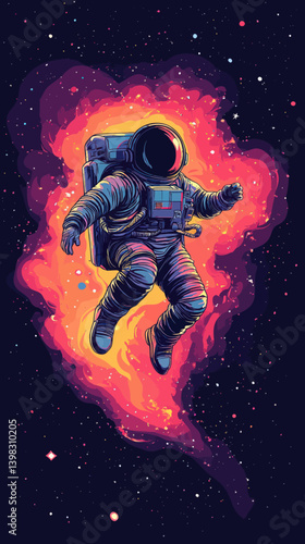 Fearless Astronaut Floating in Colorful Nebula Minimalist SVG Vector Design