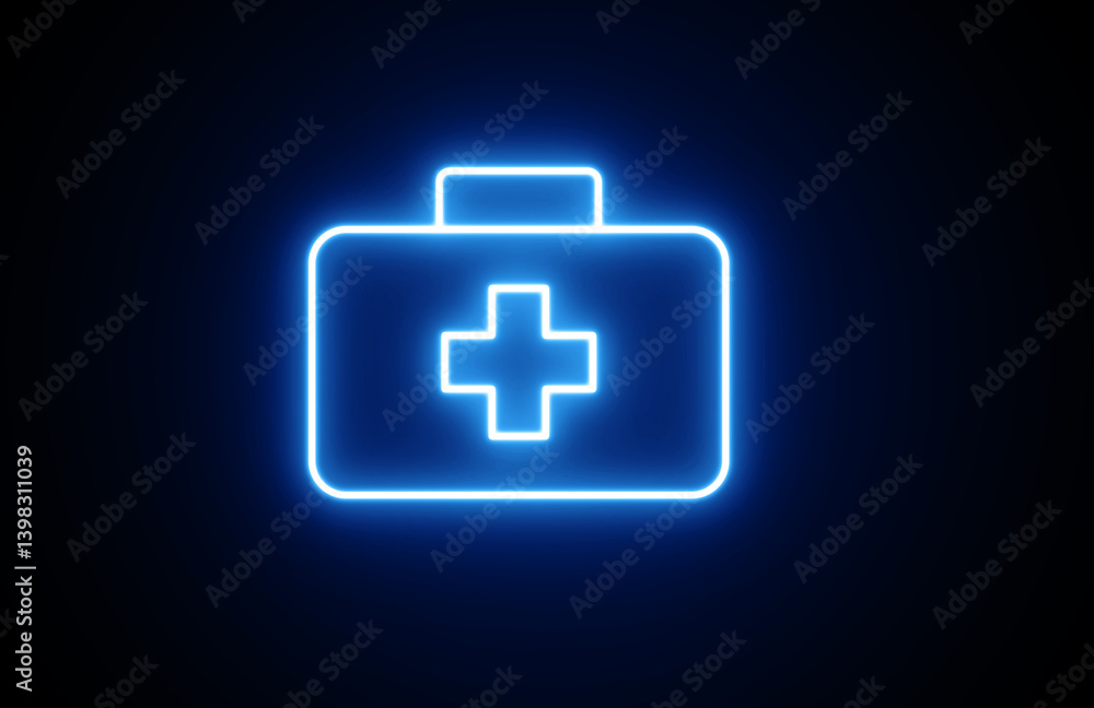 Neon First Aid Kit free icon. First Aid Kit and Med Kit Icon on black Background Neon First Aid Kit free icon. First Aid Kit and Med Kit Icon on black Background