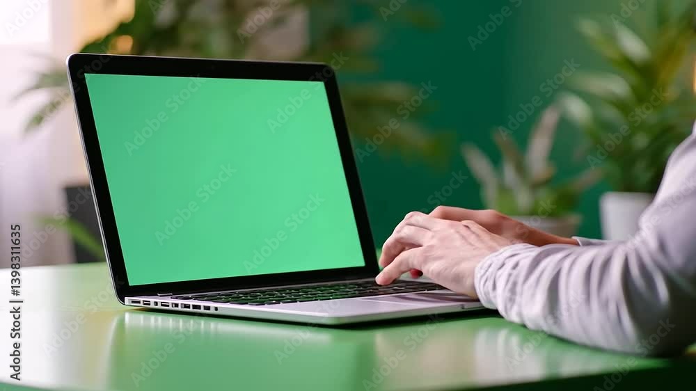 Stylish remote teaching setup with an adult instructor adjusting a green screen backdrop, prepping interactive quiz slides on their laptop, ready to engage students Stylish remote teaching setup with an adult instructor adjusting a green screen backdrop, prepping interactive quiz slides on their laptop, ready to engage students