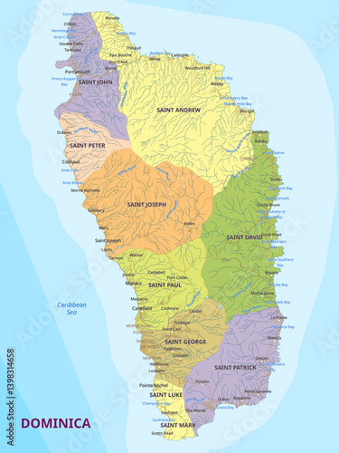 Detailed political map of Dominica