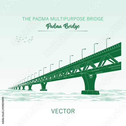 Vector Illustration of Padma Bridge – Iconic Multipurpose Bridge of Bangladesh, Bangladesh Landmark