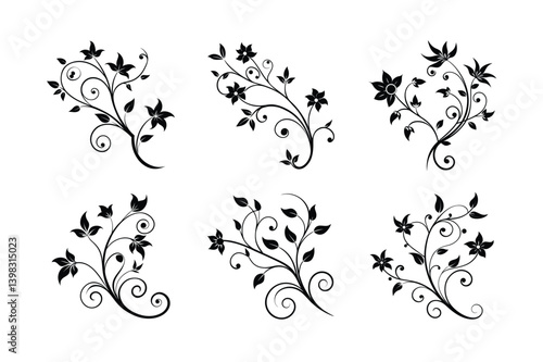 floral vine swirls vector art silhouette