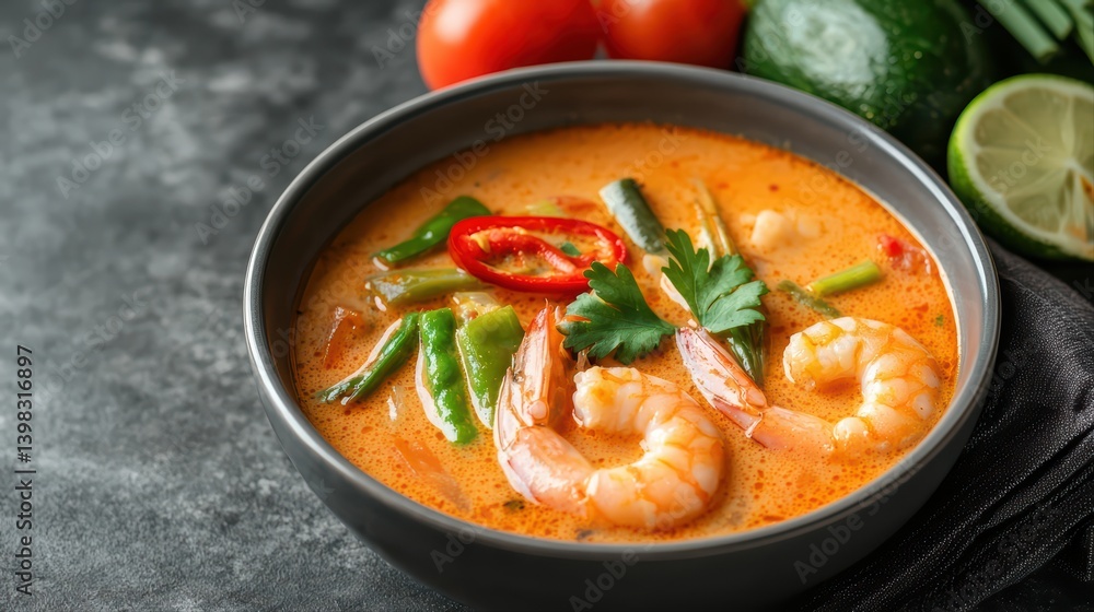 Shrimp soup with fresh vegetables and spicy chili Shrimp soup with fresh vegetables and spicy chili
