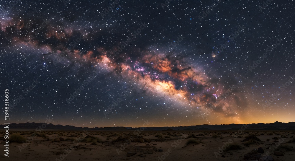 Fototapeta premium Milky Way Galaxy Shining Brightly Above Quiet Desert Landscape