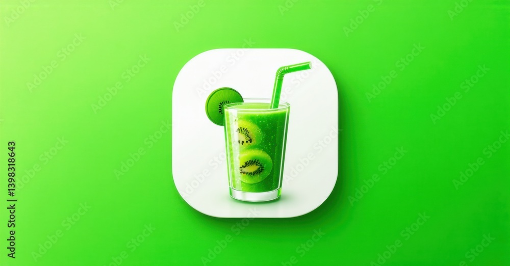 Glossy green and white smoothie and juice bar app icon with fresh fruit blend and straw three dimensional glossy style round square shape modern app icon bold vibrant colors Glossy green and white smoothie and juice bar app icon with fresh fruit blend and straw three dimensional glossy style round square shape modern app icon bold vibrant colors