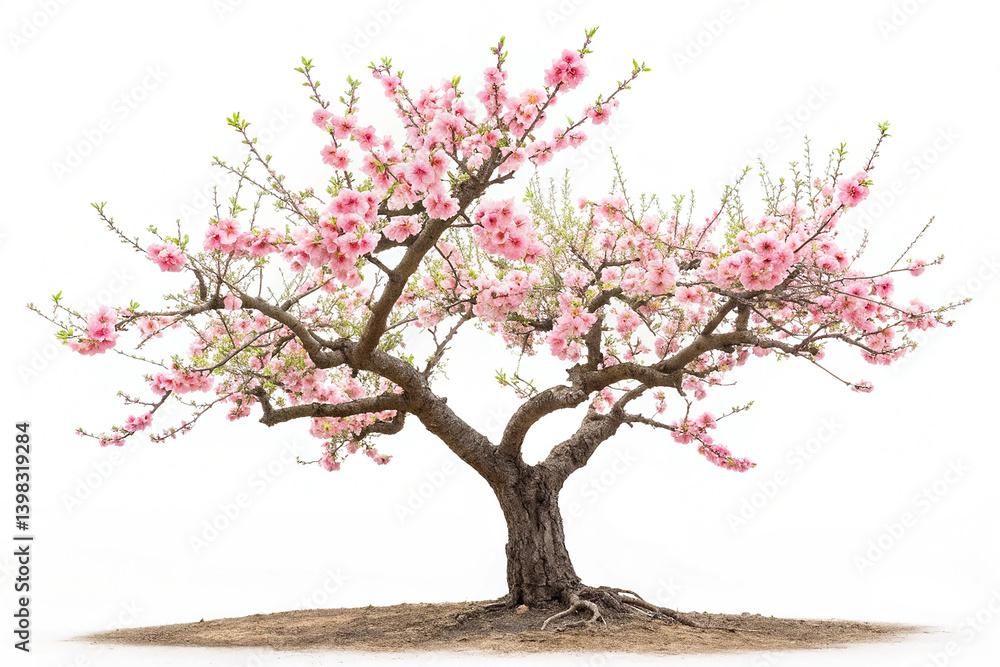 Obraz premium Vibrant Peach Tree isolated on white background. A colorful and vibrant peach tree isolated on a white background, perfect for agriculture or food-themed designs
