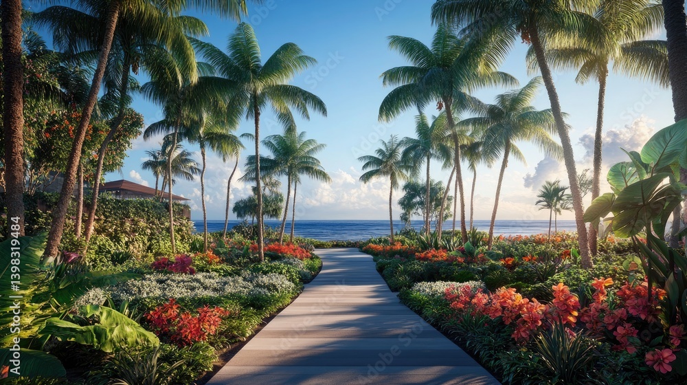 Fototapeta premium Tropical Pathway Leads to Ocean View Paradise