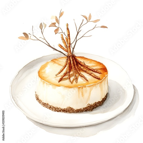 Elegant Korean style ginseng cheesecake with delicate floral