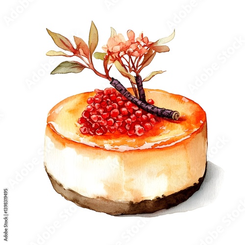 Vibrant Korean Ginseng Cheesecake in Watercolor