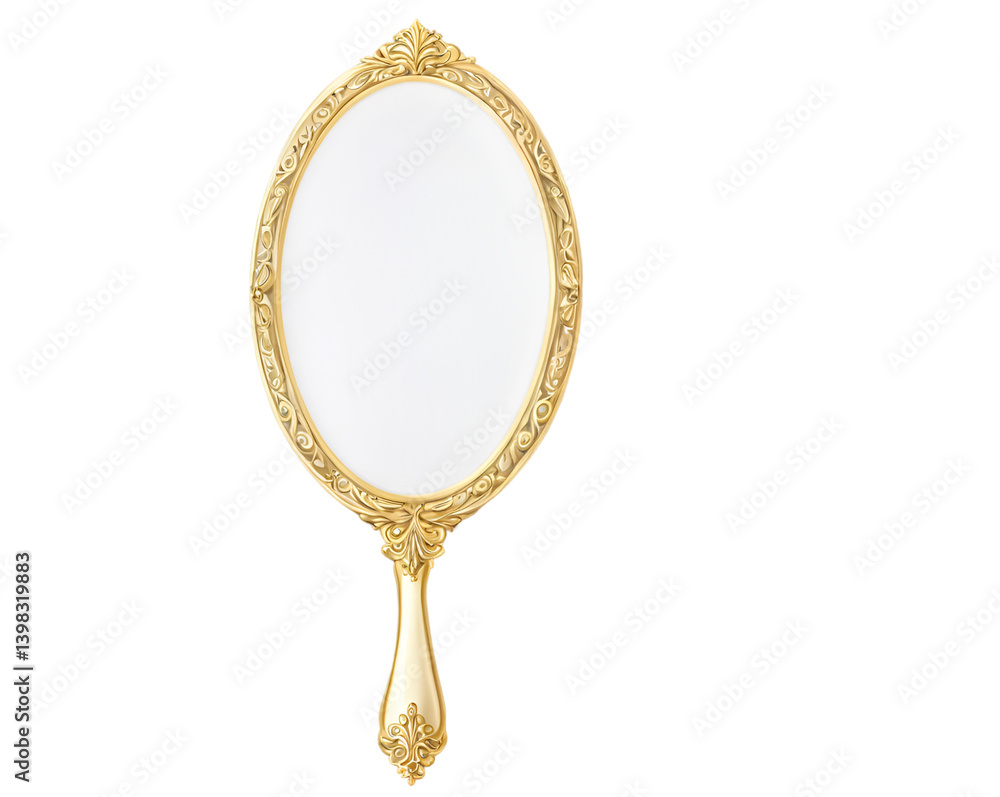 Elegant golden hand mirror illustration, a sophisticated and luxurious beauty accessory with intricate details and a vintage aesthetic perfect for a glamorous touch Elegant golden hand mirror illustration, a sophisticated and luxurious beauty accessory with intricate details and a vintage aesthetic perfect for a glamorous touch