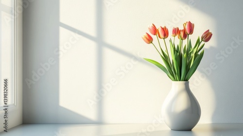 Wallpaper Mural Sunlit Tulips in a White Vase: A Minimalist Spring Still Life Torontodigital.ca