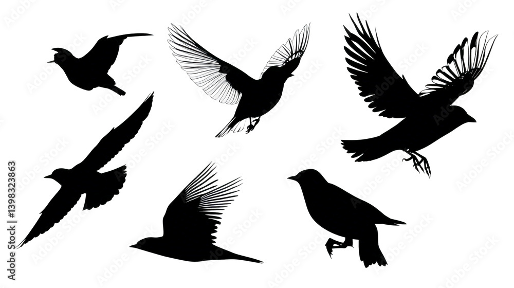 Obraz premium Set of a flying bird Vector illustration silhouette image icon