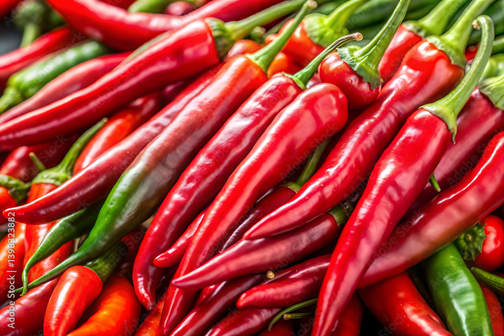 Closeup of fresh organic red and green peppers chili Closeup of fresh organic red and green peppers chili