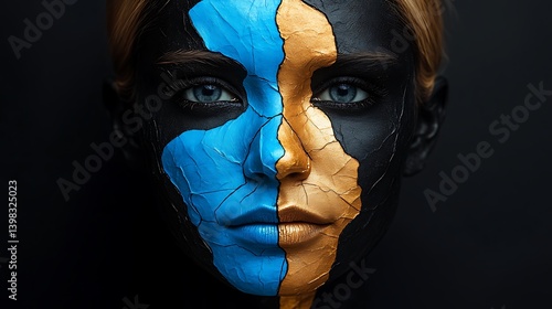 Abstract Face Paint: Blue, Gold, and Black