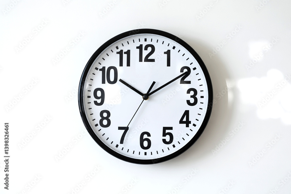 Minimalist Wall Clock with Black Frame and White Face at 10:10 Isolated on White Minimalist Wall Clock with Black Frame and White Face at 10:10 Isolated on White