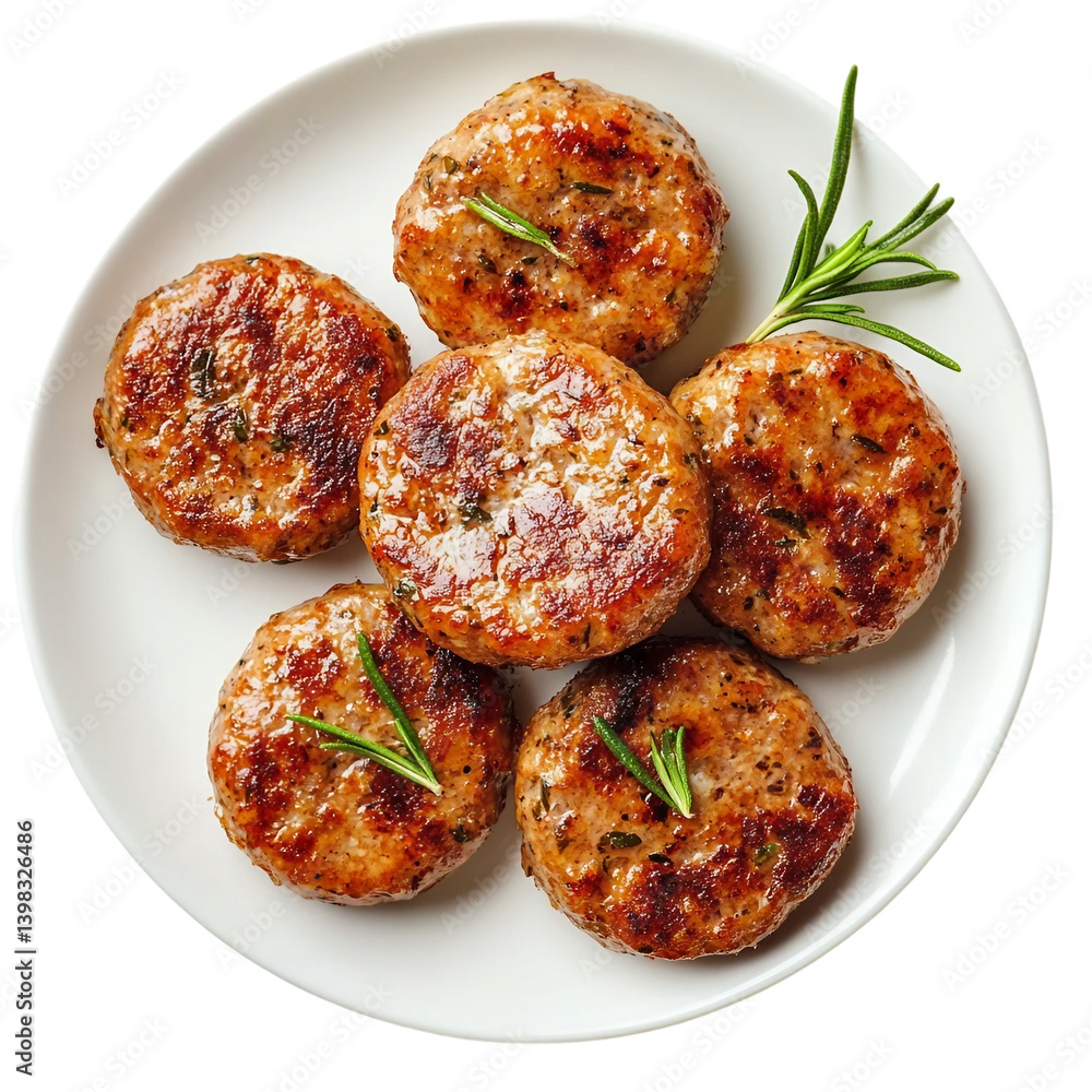 breakfast Sausage Patties on a Plate isolated on white background breakfast Sausage Patties on a Plate isolated on white background