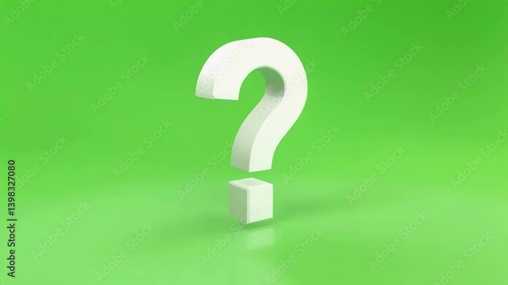 Large White Question Mark on Solid Green Background Representing Curiosity, Inquiry, and Uncertainty. 4k video motion animation Large White Question Mark on Solid Green Background Representing Curiosity, Inquiry, and Uncertainty. 4k video motion animation