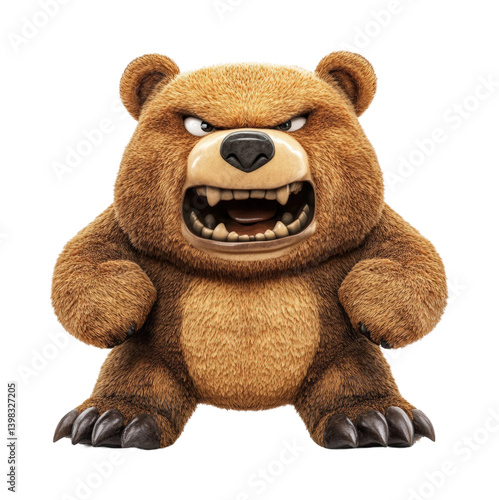 Aggressive bear character digital unique style character design view animation concept. Isolated on transparent background, png.