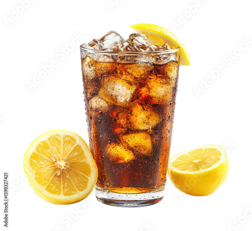 Obraz na płótnie Refreshing iced lemon cola beverage kitchen food bright summer vibes. Isolated on transparent background, png. w salonie