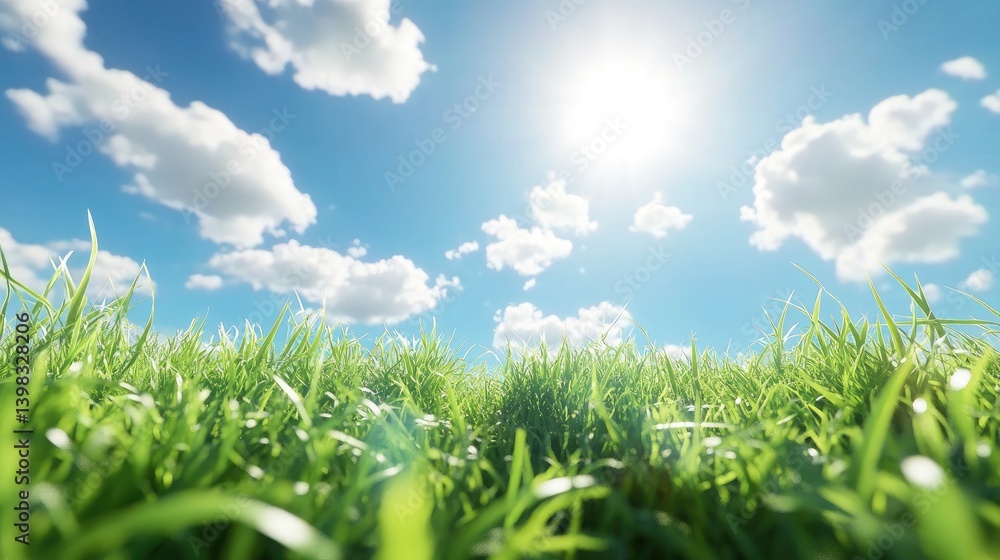 Fototapeta premium Lush Green Grass Under a Bright Sunny Sky
