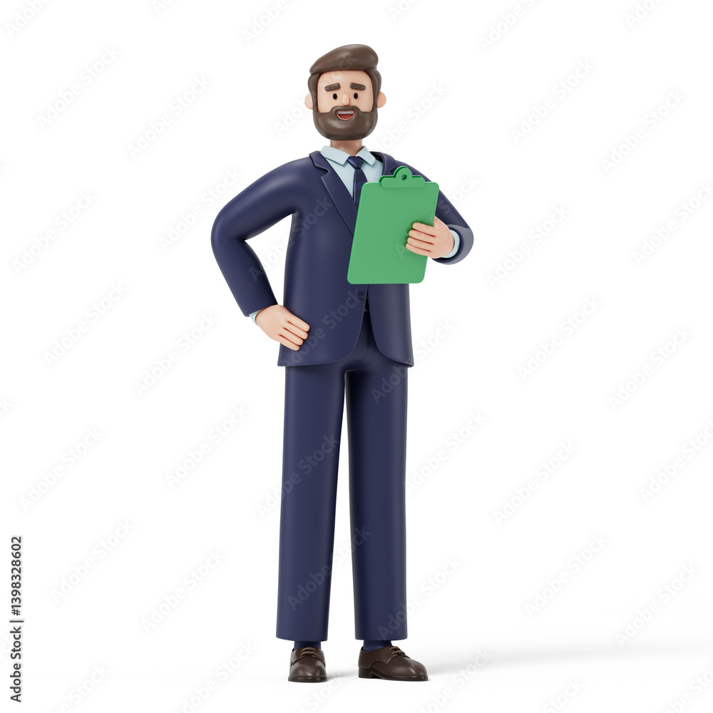 Man holding green folder, symbolizing organization or preparation of documents. 3D rendering, conceptual image. Isolated on white background. Man holding green folder, symbolizing organization or preparation of documents. 3D rendering, conceptual image. Isolated on white background.