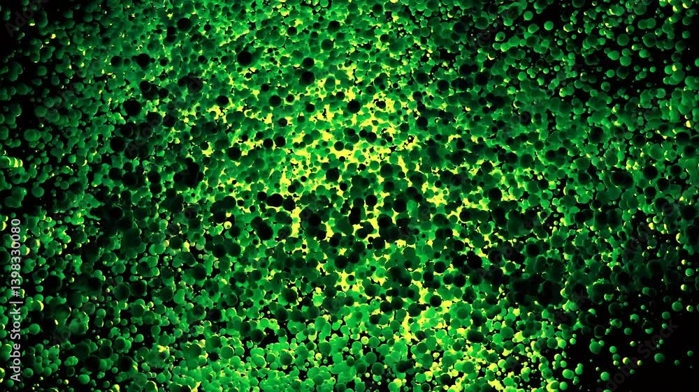 Green particles expanding and forming a red spot. Design Green particles expanding and forming a red spot. Design