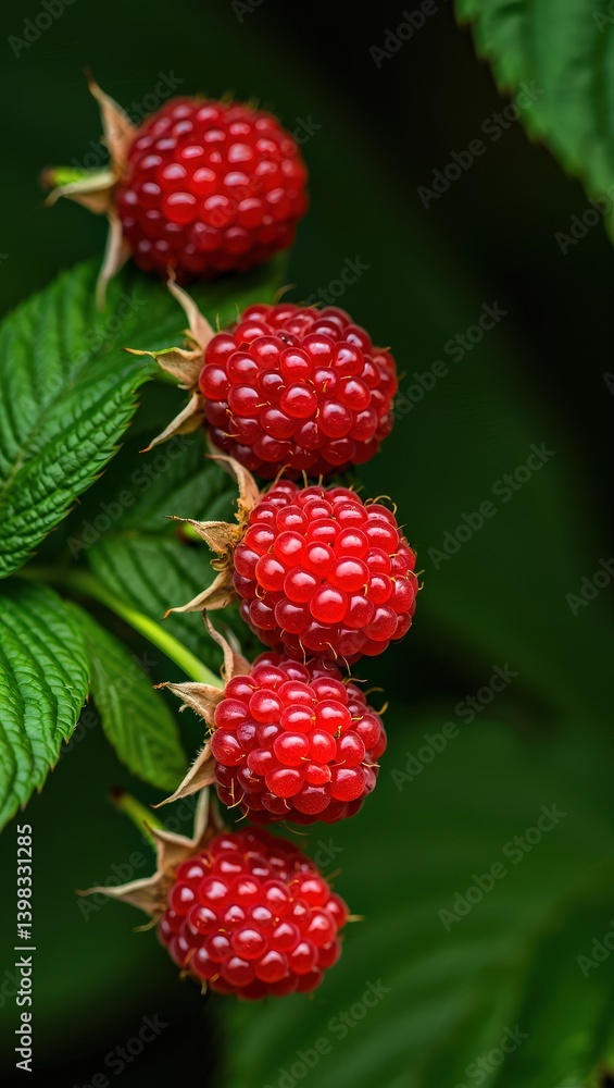 A cluster of red berries on green leaves. A cluster of red berries on green leaves.