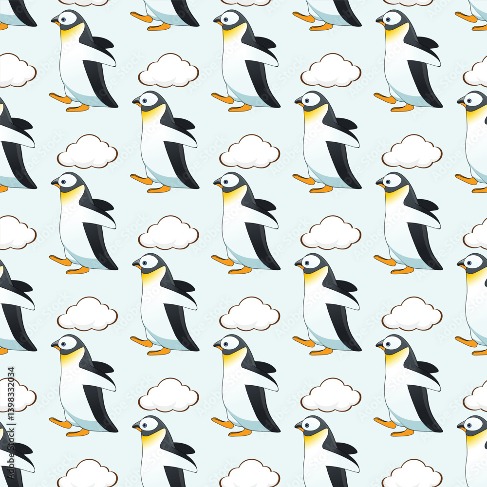 Obraz premium Sledging Penguins Seamless Vector Pattern Design