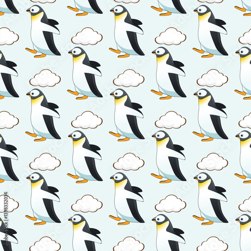 Sledging Penguins Seamless Vector Pattern Design