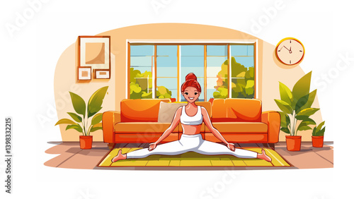 Yoga Mascot Character at Home – Vector Illustration 1