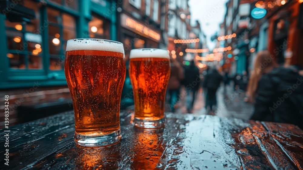 Rainy Night, Pub Beers, City Street